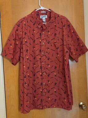 Duluth Trading Untucked Grilling BBQ Print AOP Slim Fit Camp Shirt Mens 2XL Tall
